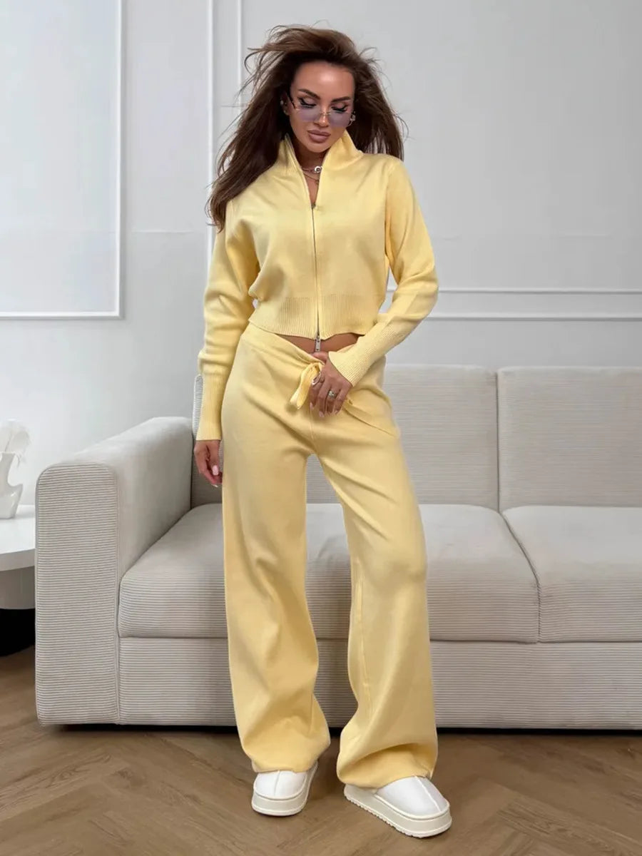 Blubelle Women's New Autumn Winter Zip Up Knit Set Trendy Slim Fit Cardigan Pants Chic Commuting Sweater Outfit