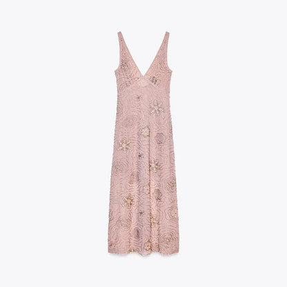 Sexy Sequin Women's Beads Sling Dress Fashion V-Neck High Waist Slim Fit Lady's Dresses Summer Beach Holiday Party Robes
