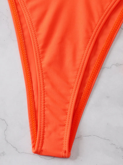 2025 Sexy Orange Bikini Hollow Out Push Up Two-Piece Swimsuit Women Halter Bandage Backless Thong Swimwear Summer Beachwear New