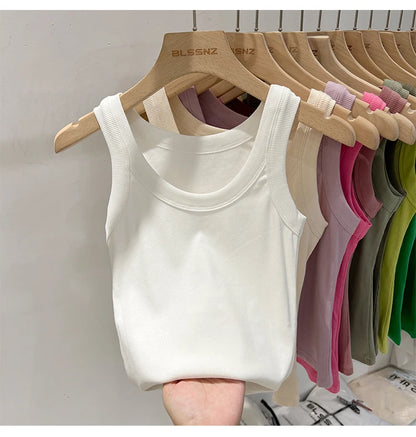 zjaiss Women Solid Round Neck Ribbed Tank Top Camisole Women 2026 Summer Basic Elastic Tank Top O Neck Solid Tank Top