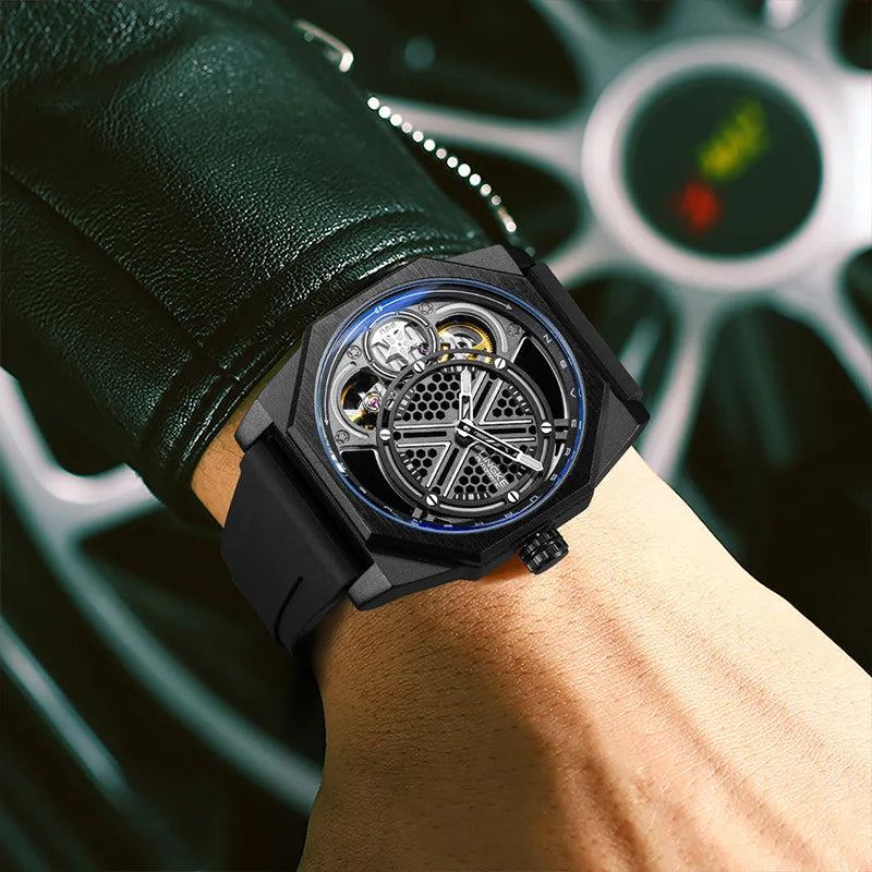 Pentagram Rotation Designer Luxury Luminous Automatic Movement Mechanical Clock High Quality Waterproof Silicone Men's Watches
