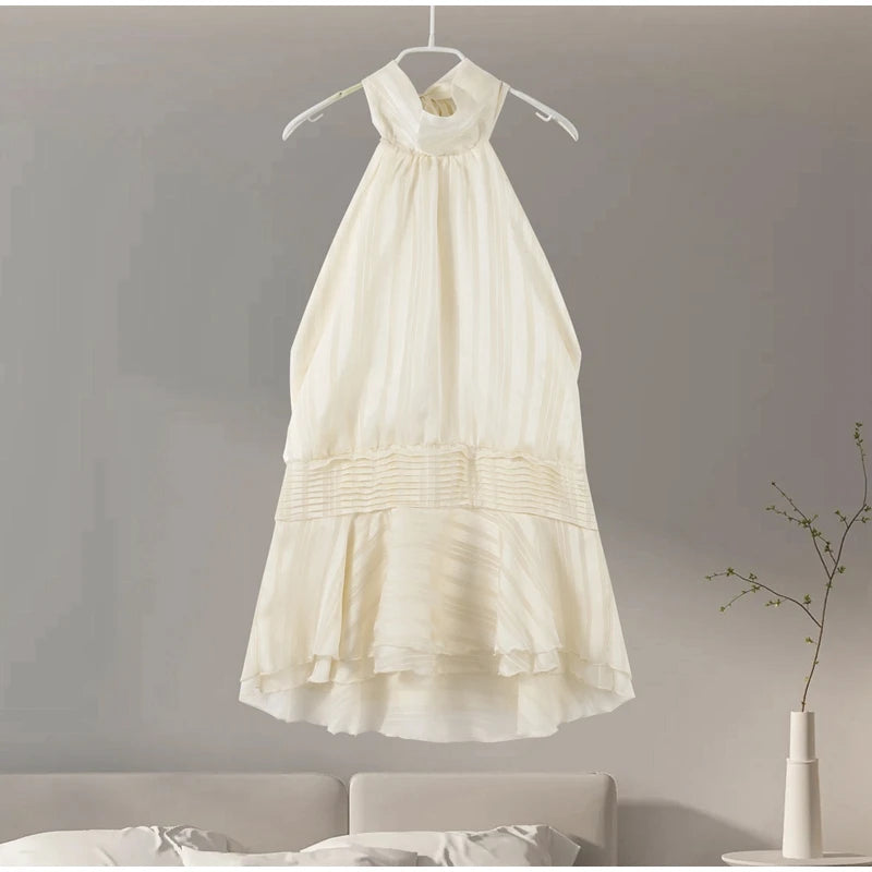 Sexy Halter Ruffles Mini Dress Women Lace Up Sleeveless Backless Beach Party Dresses 2026 Summer Fashion Vacation Lady Robe