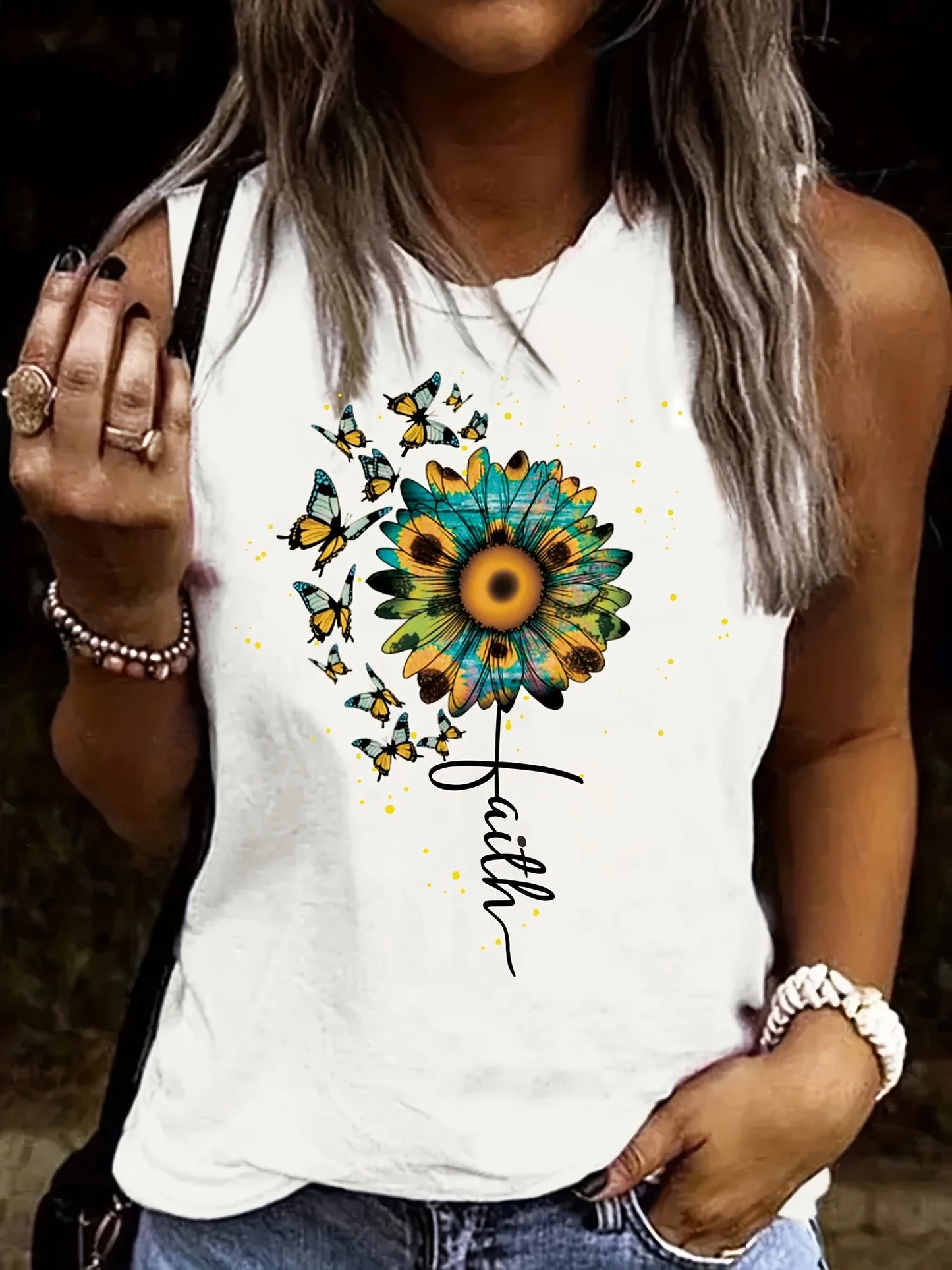 Women's casual fashion plus size summer fashion pattern printed round neck sleeveless vest