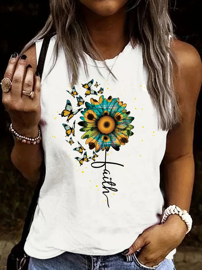 Women's casual fashion plus size summer fashion pattern printed round neck sleeveless vest