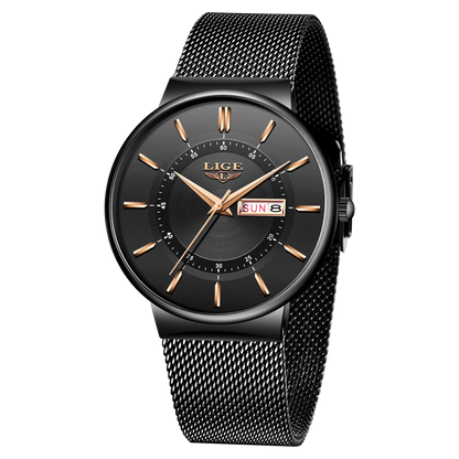 LIGE Mens Watches Top Brand Luxury Waterproof Ultra Thin Date Clock Male Steel Strap Casual Quartz Watch Men Sports Wrist Watch