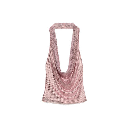 Sexy Diamond Halter Dress Women Shinny Sleeveless Backless V-neck Slim A-line Dresses Female 2026 Spring Summer Party Lady Robes