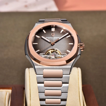 PAGANI DESIGN Tourbillon Men's Watches Rose Gold Top Luxury Automatic Watch For Men Mechanical Wristwatches AR Sapphire Luminous