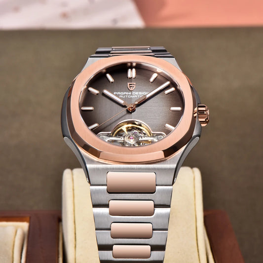 PAGANI DESIGN Tourbillon Men's Watches Rose Gold Top Luxury Automatic Watch For Men Mechanical Wristwatches AR Sapphire Luminous