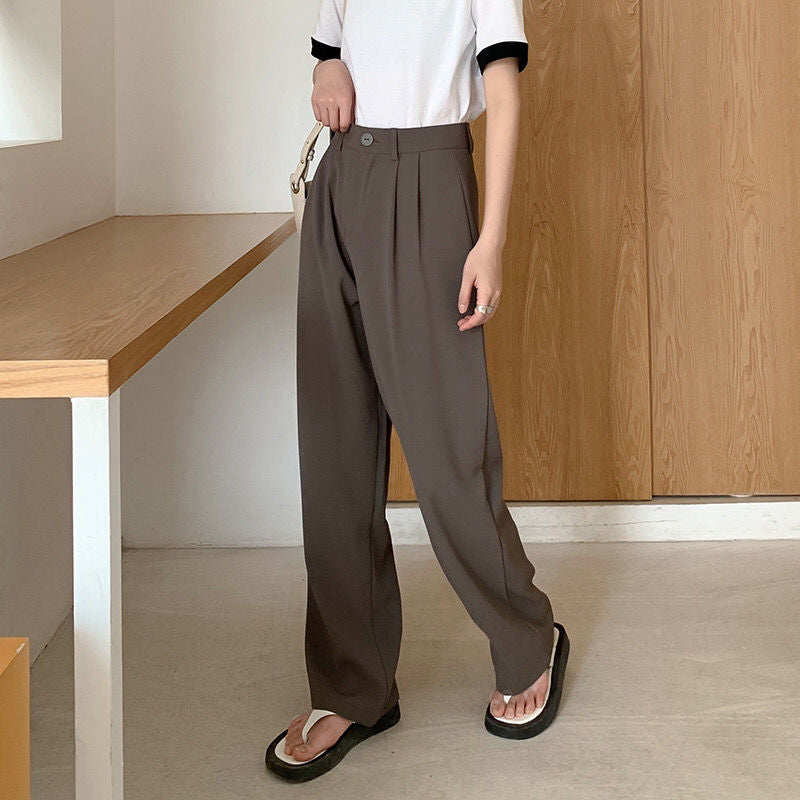 High Waist Women Suit Pants Fall Straight Office Ladies Korean Fashion Trousers Casual Button Loose Female Black Pants New