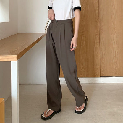 High Waist Women Suit Pants Fall Straight Office Ladies Korean Fashion Trousers Casual Button Loose Female Black Pants New