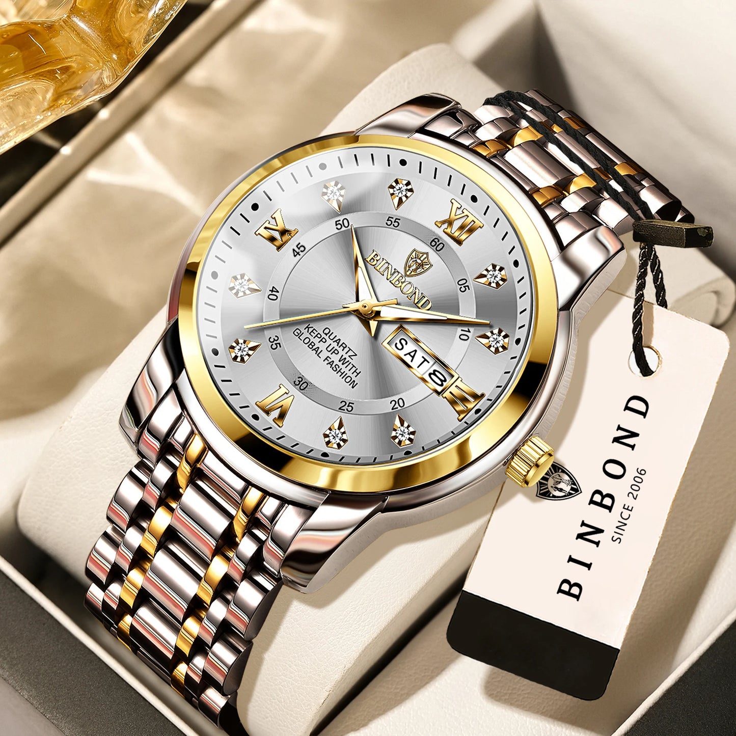 BINBOND Luxury quartz wristwatches luminous waterproof week auto date men's watch business sport clock fashion casual reloj