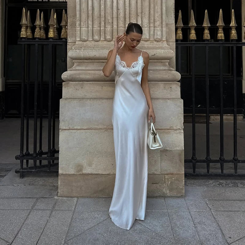 White Lace Hollow Out Halter Long Dress Women Sexy Sleeveless Off Shoulder Slim Maxi Dresses 2026 Lady Holiday Beach Vestidos