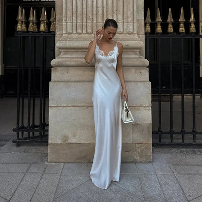 White Lace Hollow Out Halter Long Dress Women Sexy Sleeveless Off Shoulder Slim Maxi Dresses 2026 Lady Holiday Beach Vestidos