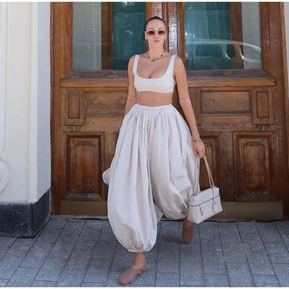 Drop Waist Lantern Pant 3 Pieces Suit Women Stripe Bikini Long Sleeve Lapel Shirt Pants Sets 2026 Female Casual Street Outfit