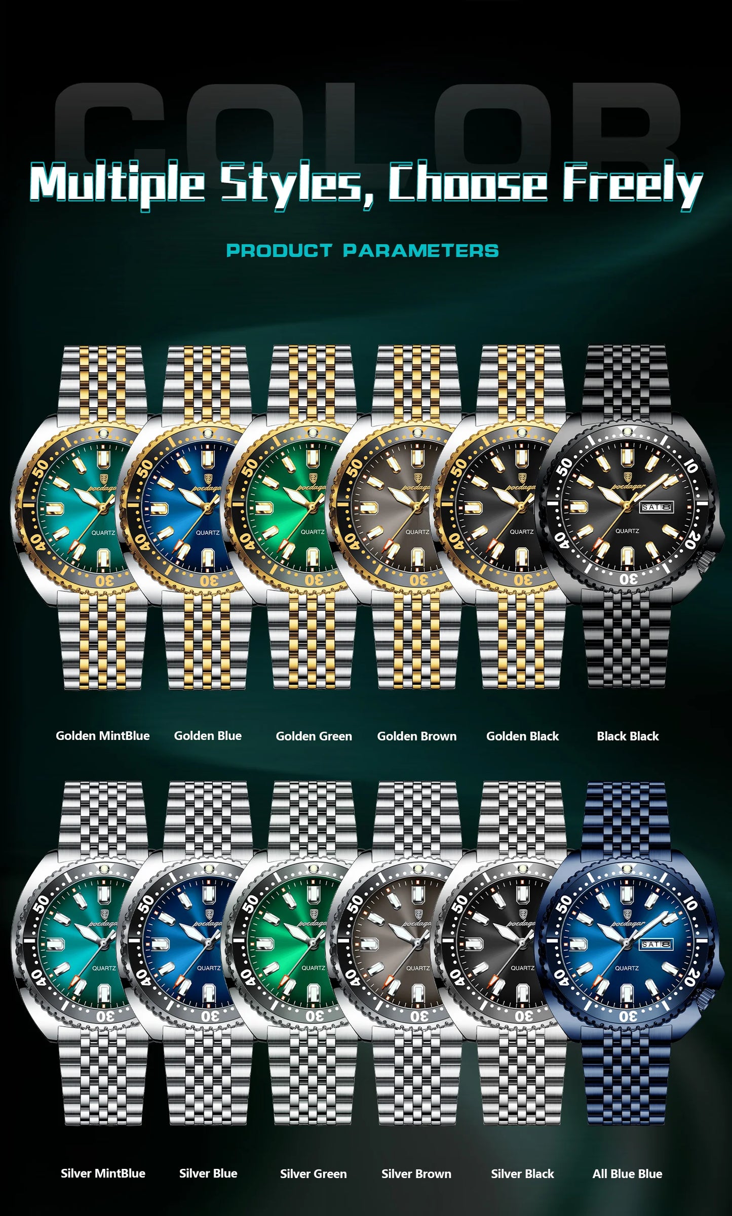 POEDAGAR Luxury Brand Men Clock Date Week Fashion Quartz Male Wristwatch Luminous Waterproof Stainless Steel Men's Watches Reloj