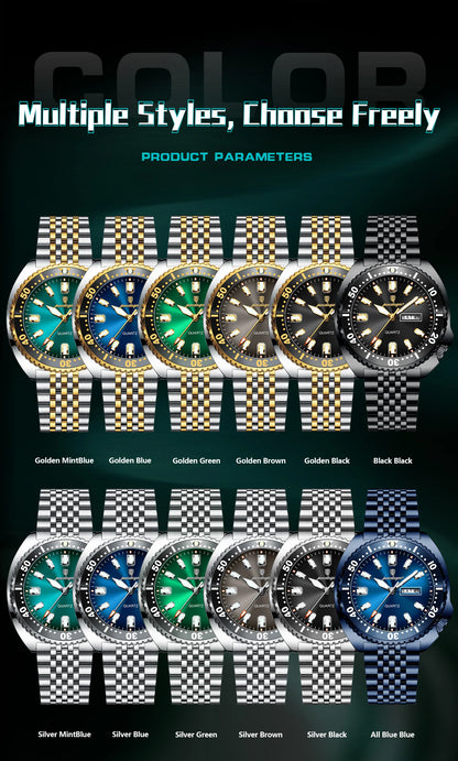 POEDAGAR Luxury Brand Men Clock Date Week Fashion Quartz Male Wristwatch Luminous Waterproof Stainless Steel Men's Watches Reloj