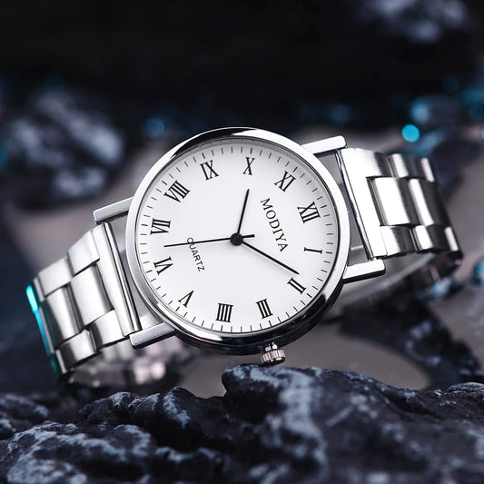 Fashion Men's Watch Casual Silver Alloy Band Male Business Quartz Watches Clock Wristwatches