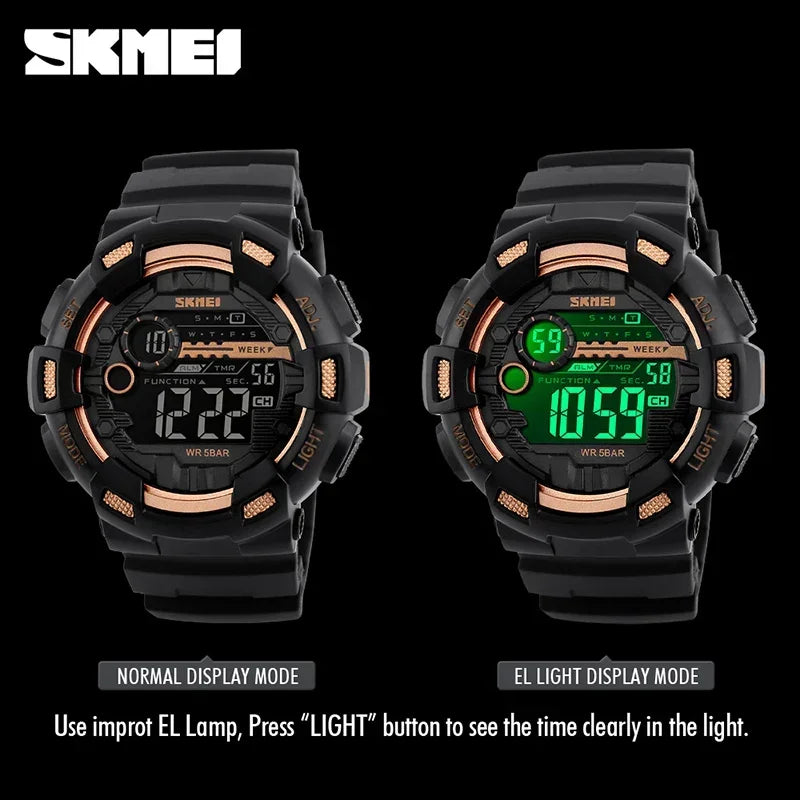 SKMEI 1243 Men Multifunction 5Bar Waterproof PU Strap LED Display Watches Chrono Digital Watch reloj hombre Outdoor Sport Watch