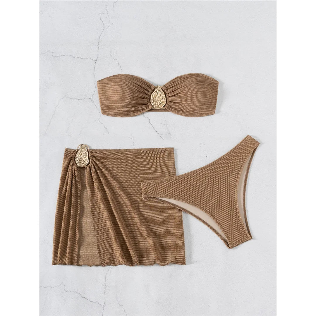 5 Colors With Skirt Bandeau Bikini Female Swimsuit Women Swimwear Three-pieces Bikini set Padded Bather Bathing Suit Swim V6624