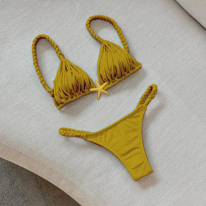 2025 New Five-pointed Star Brazilian Bikini Swimwear Women's Braided Rope Swimsuit Two Piece Set Female Sexy Mujer Beachwear