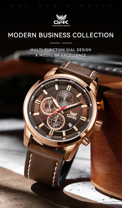 OPK 6083 Men's Quartz Watch Leathar Strap Luxury Luminous 30m Waterproof Modern Business Watches For Men
