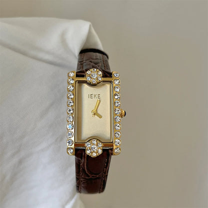 Rectangular Diamond-set Women's Quartz Watch High-end Temperament Simple Fashionable Watches Belt Wristwatch Match Items Gifts