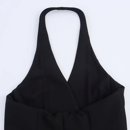 HH Female Sexy Mini Dress Grey Turn-Down Collar Sleeveless Backless Double Breasted Summer A-Line Dresses Woman New Trendy