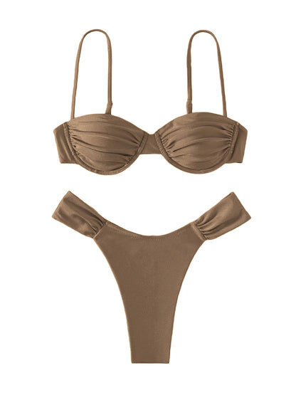 New Hot Sale Sexy Women Push-up Padded Bra Bikini Set Pleated Swimsuit Swimwear Swimming Beach Bathing Costume Bikini Set