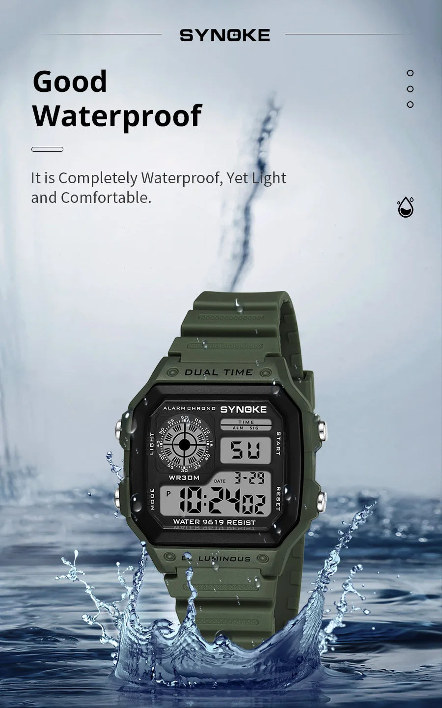 SYNOKE Digital Watches Men Sports Luminous Multifunction Waterproof Chrono Wristwatch Outdoor and Running Student Seven Light