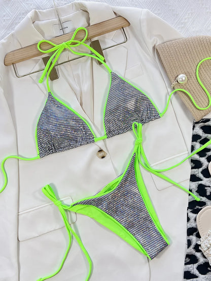 Sexy Leopard Micro Bikini 2025 Women Swimsuit Female Swimwear Thong Bikinis Set Brazilian Halter Beach Wear Lace Up Bathing Suit