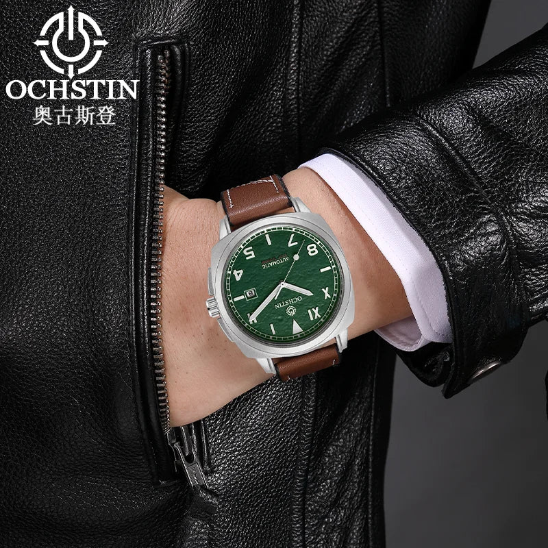 OCHSTIN Men's Automatic Mechanical Movement Watches Man Leather Strap Wristwatch Waterproof Master Series Luminous Hand Watch