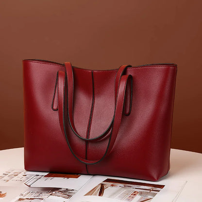Women's Tote Bags Simple Large Capacity Femal Shoulder Bag Solid Color Commuter Leather Hand Bags Ladies Top Handle Bags