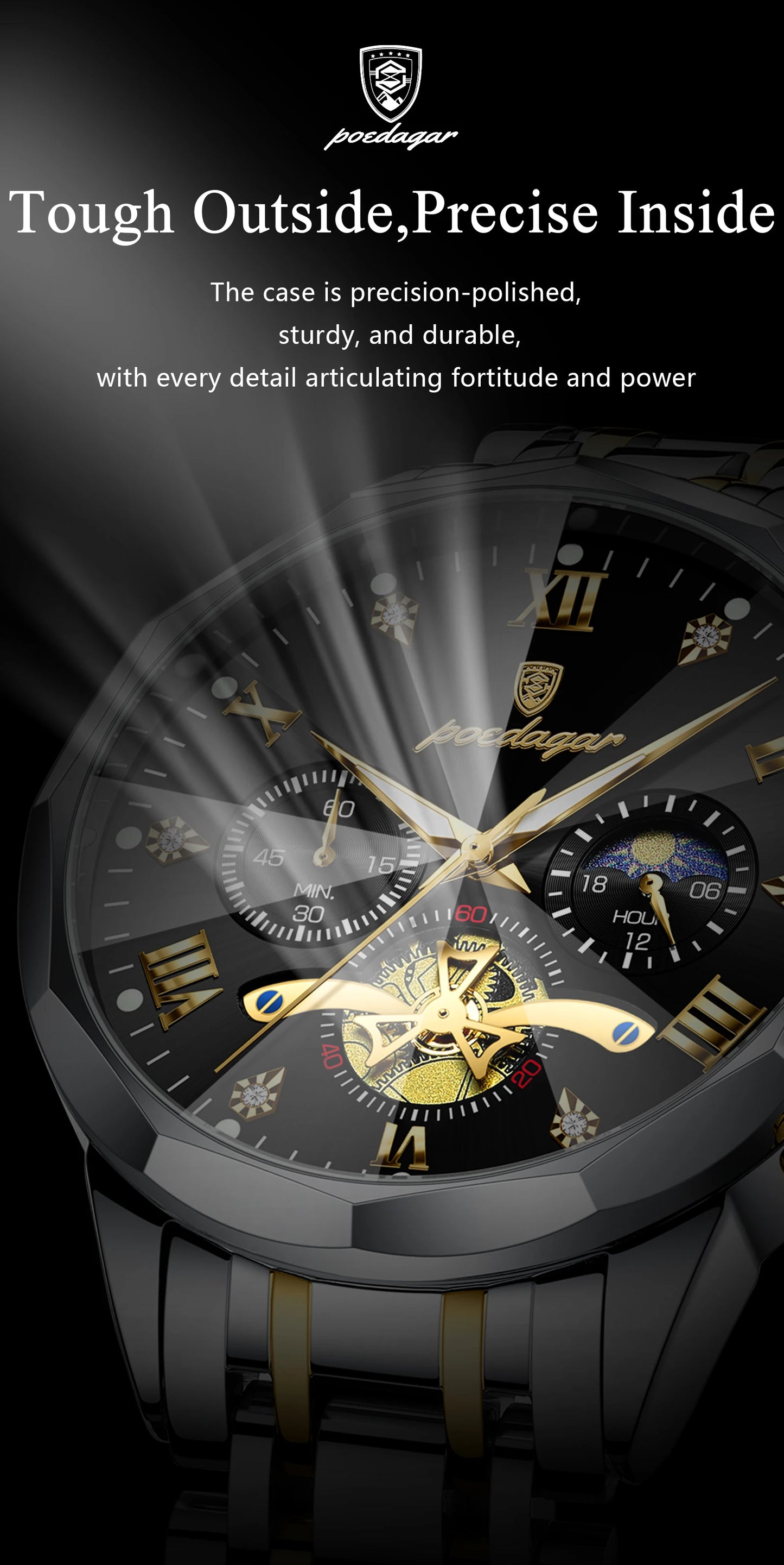 POEDAGAR Luxury Men Clock Waterproof Luminous Chronograph Sport Man Wristwatch Stainless Steel Fahion Quartz Men's Watches Reloj