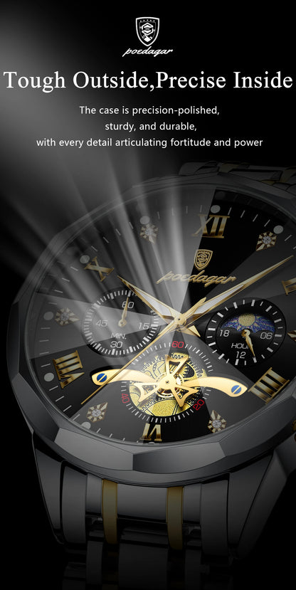 POEDAGAR Luxury Men Clock Waterproof Luminous Chronograph Sport Man Wristwatch Stainless Steel Fahion Quartz Men's Watches Reloj