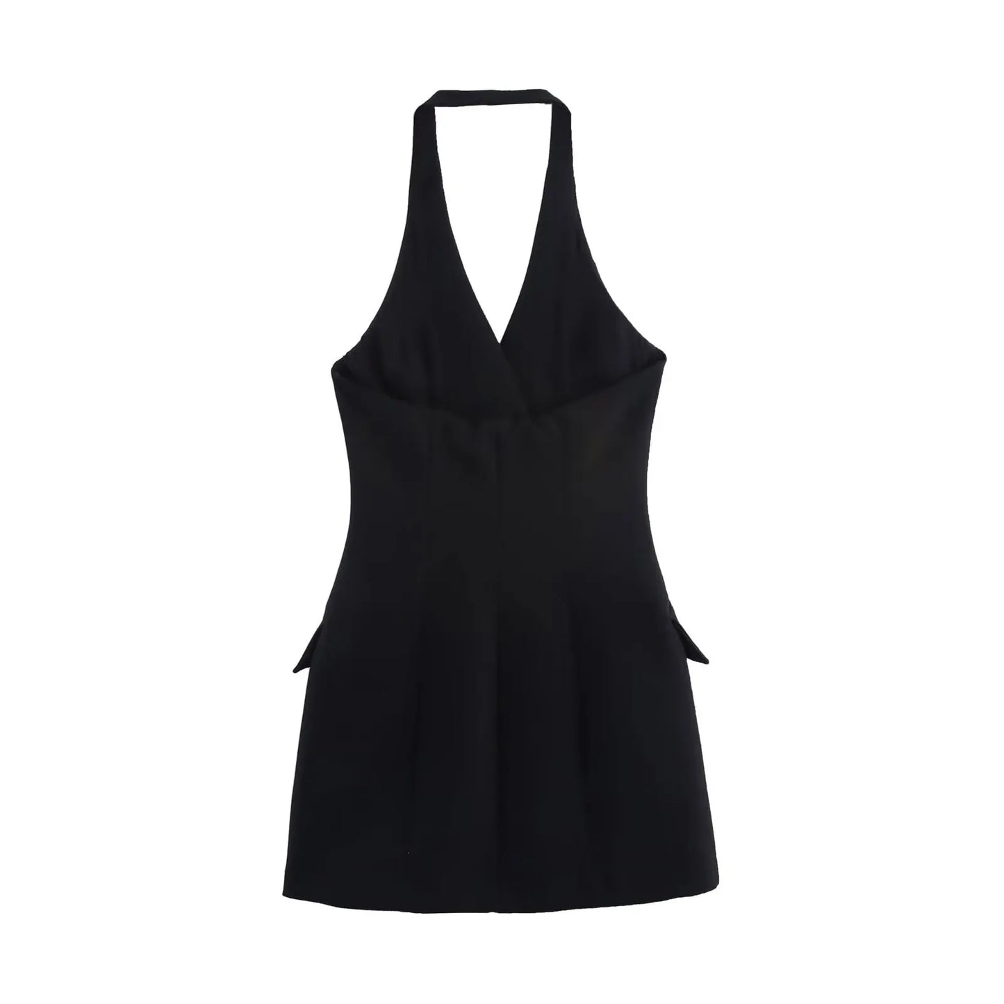 HH Female Sexy Mini Dress Grey Turn-Down Collar Sleeveless Backless Double Breasted Summer A-Line Dresses Woman New Trendy