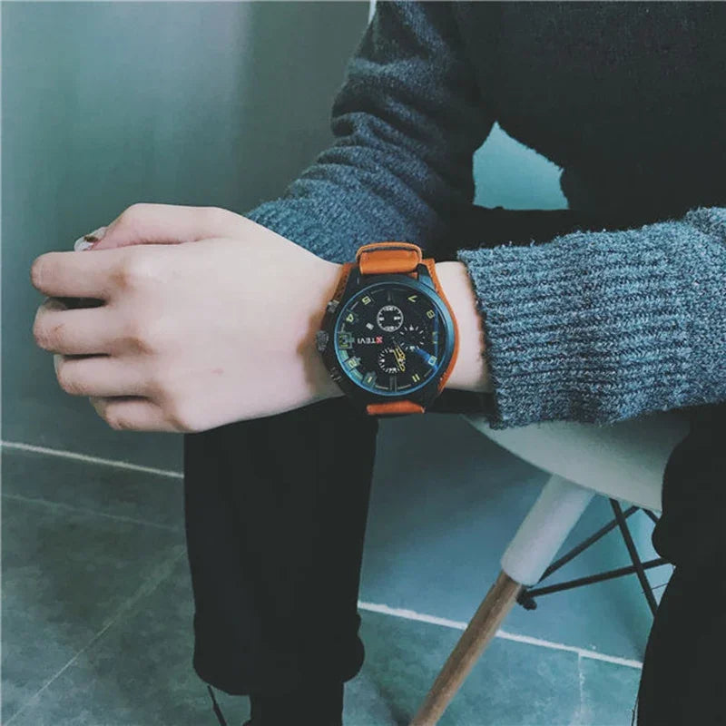 Retro Men's Watches High-end Luxury Man Watch PU Leather Strap Date Business Quartz Watch Big Dial Military tactical Wristwatch