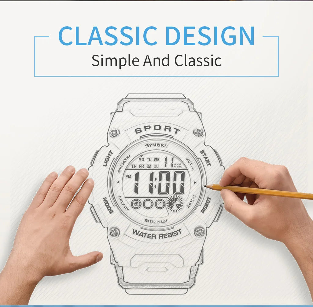 Synoke Shockproof Digital Sport's Watches Fashion PU Strap 50M Waterproof Colorful Light Led Chronograph Women's Wristwatch