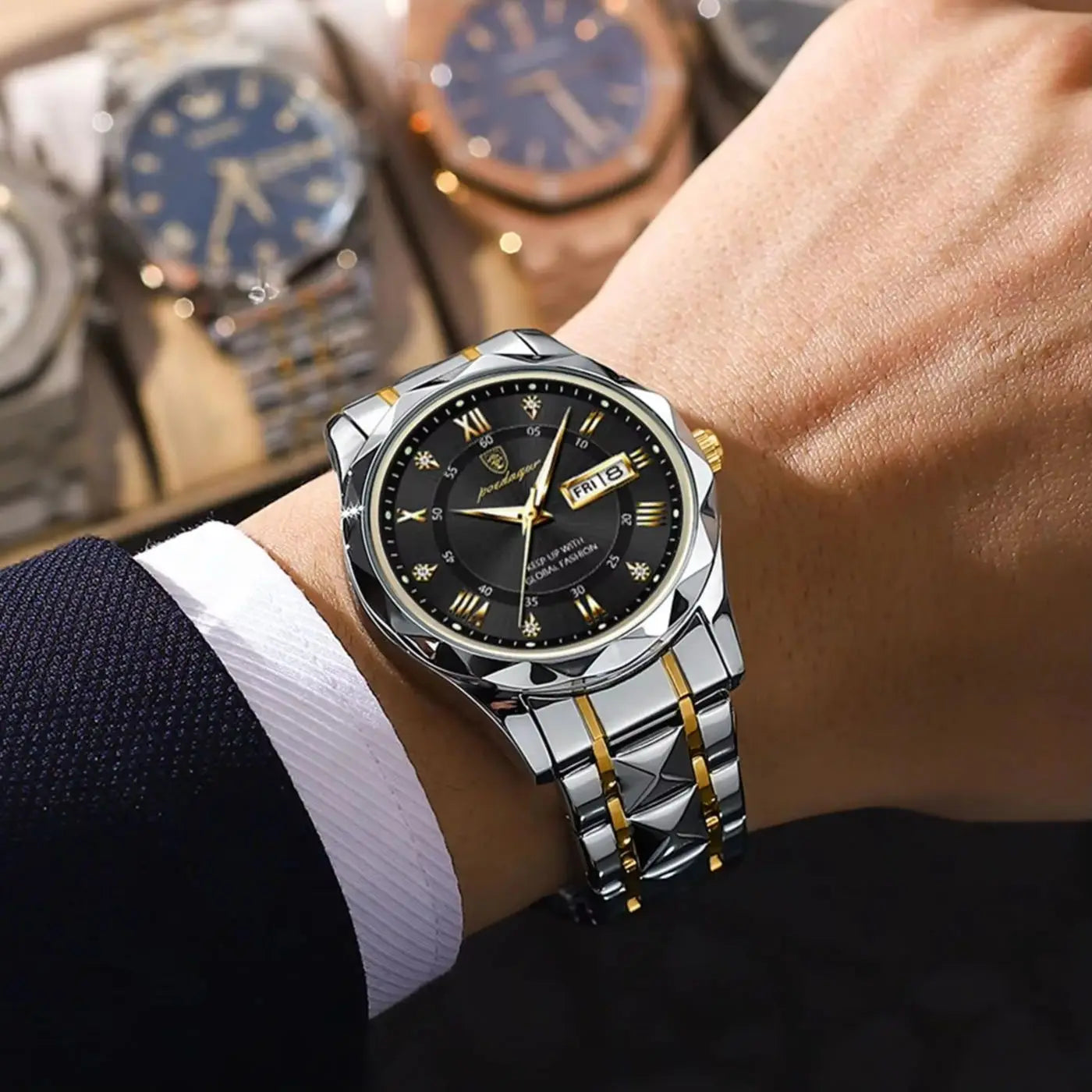 POEDAGAR Top Classic Men's Quartz Watches Waterproof Luminous Stainless Steel Man Wristwatch Date Week Original Men Watch Reloj