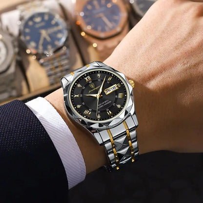 POEDAGAR Top Classic Men's Quartz Watches Waterproof Luminous Stainless Steel Man Wristwatch Date Week Original Men Watch Reloj