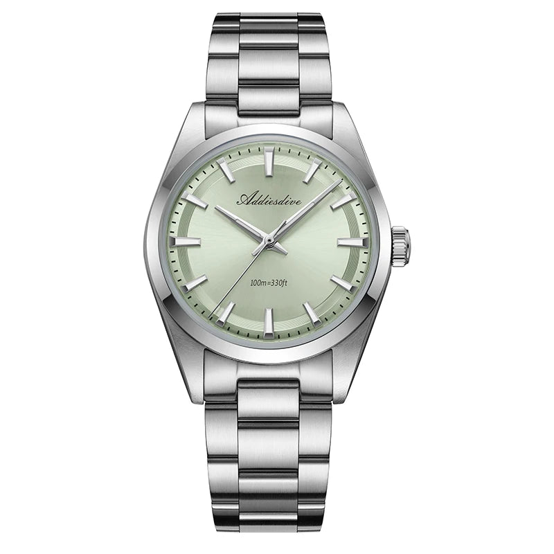 ADDIESDIVE Hot Sale AD2066 Mens Watch 36mm Bubble Mirror Glass Mint Green Quartz Watches Waterproof Luxury Stainless Steel Clock