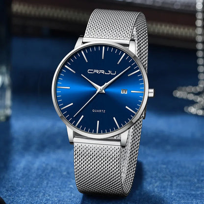 Watch for Men, Stainless Steel 40mm with Mesh Strap Mens Watches,Classic Ultra Slim 7mm Men's Wrist Watches Automatic Minimalist