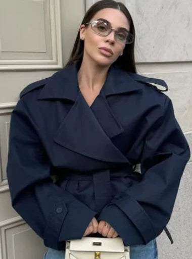 Solid Lapel Belted Windbreaker Chic Full Sleeve Button Loose Long Coat For Women 2025 New Office Lady Daily Commute Overcoats