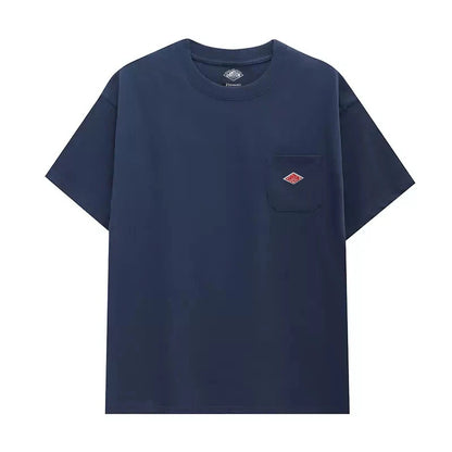 Hot sales Men Women Pure Cotton Embroidery T-Shirt Short Sleeve Tees Simple Solid Pocket Fashion Brand Exports Japan style