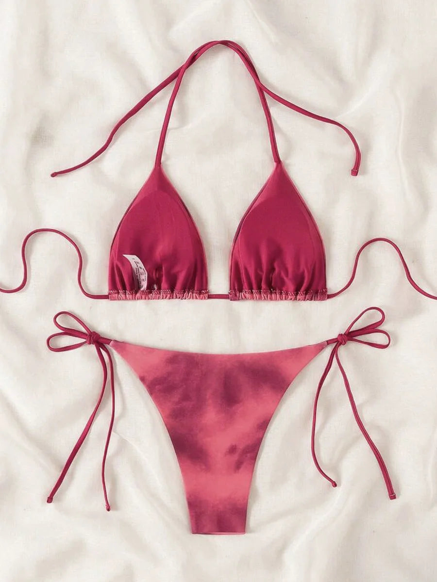 Tie Dye Bikins 2025 Mini Micro String Bikini Women Swimwear Female Swimsuit Two Pieces Bikini Set Halter Bathing Suit Swim Lady