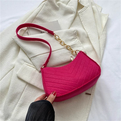 Women's Mini Felt Shoulder Bag - Ergonomic Underarm Saddlebag Purse Shoulder Pouch Simple Light Weigh Underarm Bag