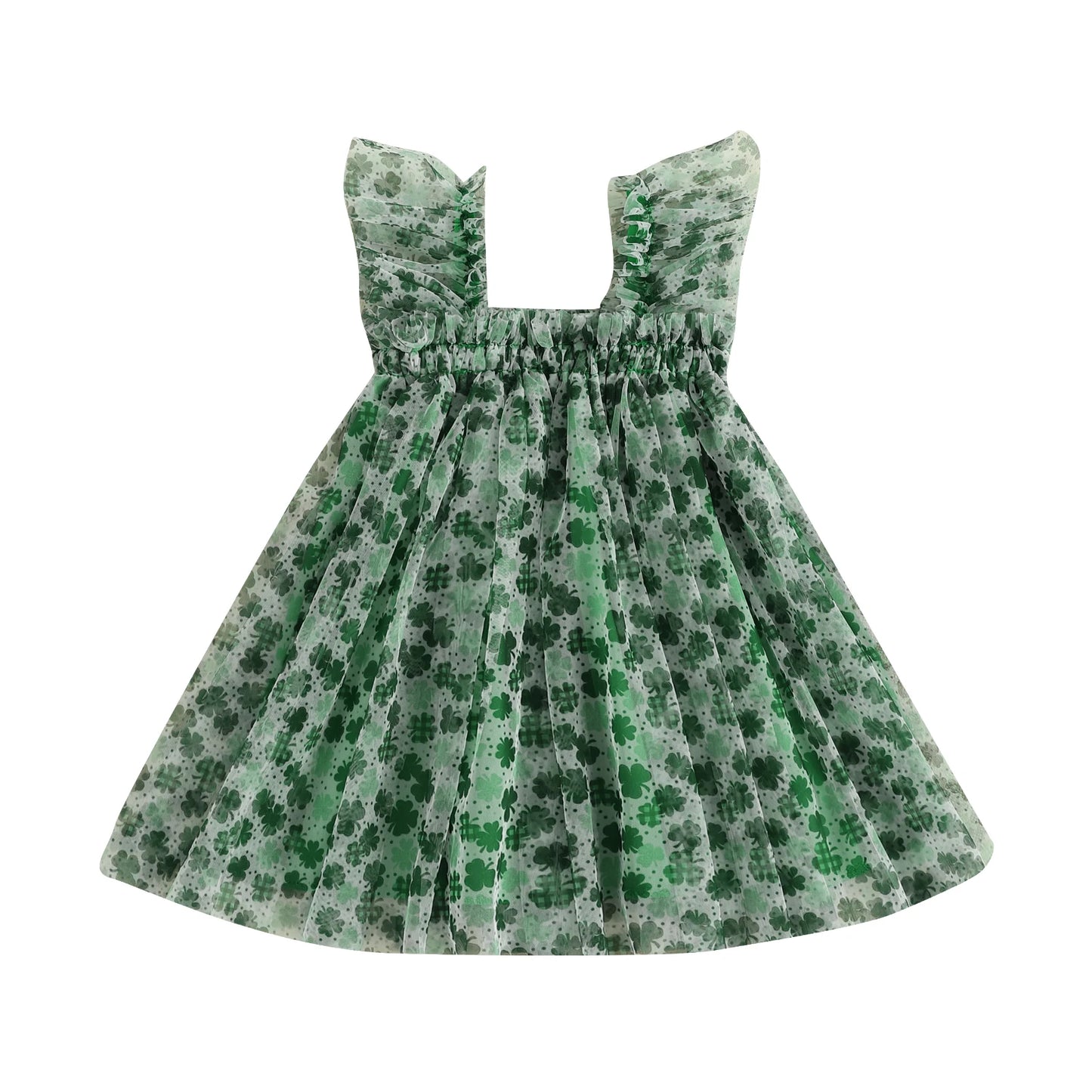 MISOWMNJOY Summer Baby Girls Chiffon Dresses Princess Sleeveless Clover Strawberry Print A-line Dress Mesh Tulle Kids Sundress