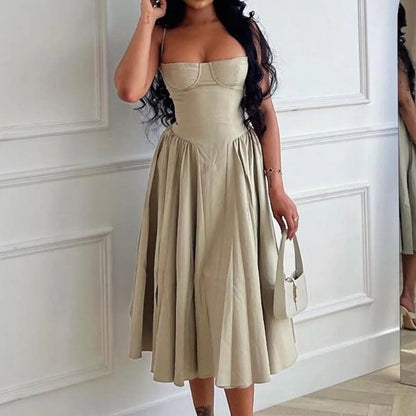 Suninheart Spaghetti Strap Summer Party Dresses 2025 New Arrivals Fit and Flare Elegant Midi Dress Red Night Date Dress