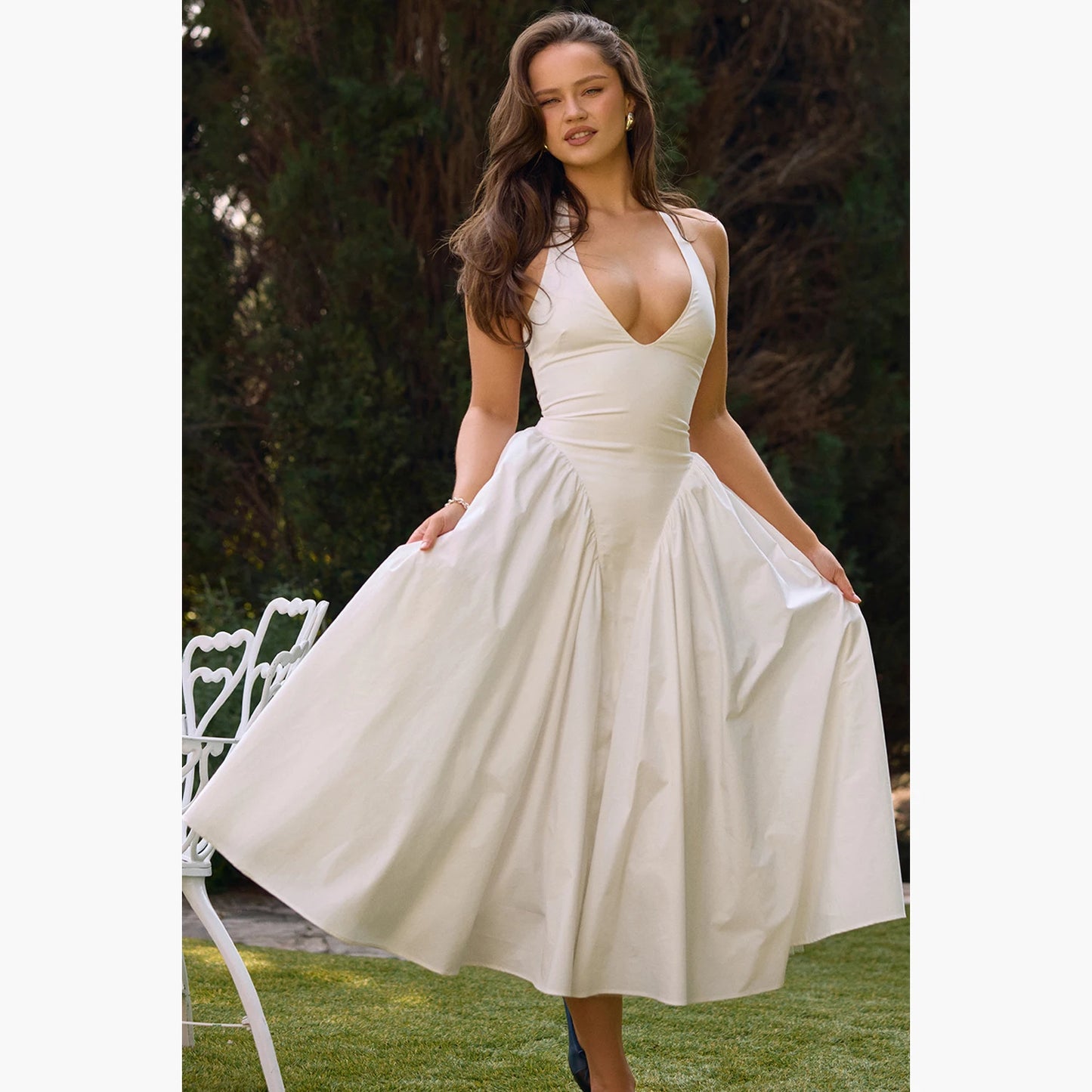Ashgaily White Dress Women Halter Cotton Long Dress Lace Elegant Party Outfits Ladies Sexy Club Clothes
