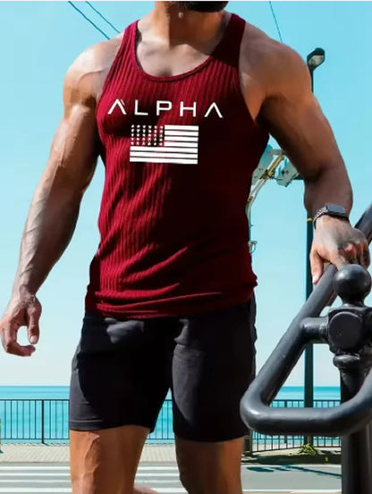 Fitness Sports Vest Large Size Men's Sleeveless Summer Knitted Vertical StripeLeisure Slim Men's Vest Men's L-Line Vest Men's