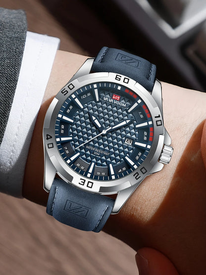 VAVA Brand Men Fashion Quartz Watches Male Leather Strap Sport Waterproof Wristwatches CalendarClock Relogio Masculino